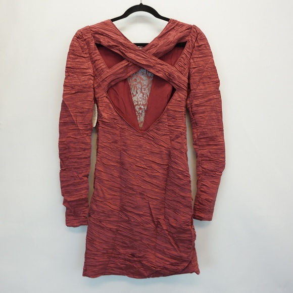 Free People Ruched Bodycon Dress 8 Wine - Picture 3 of 8